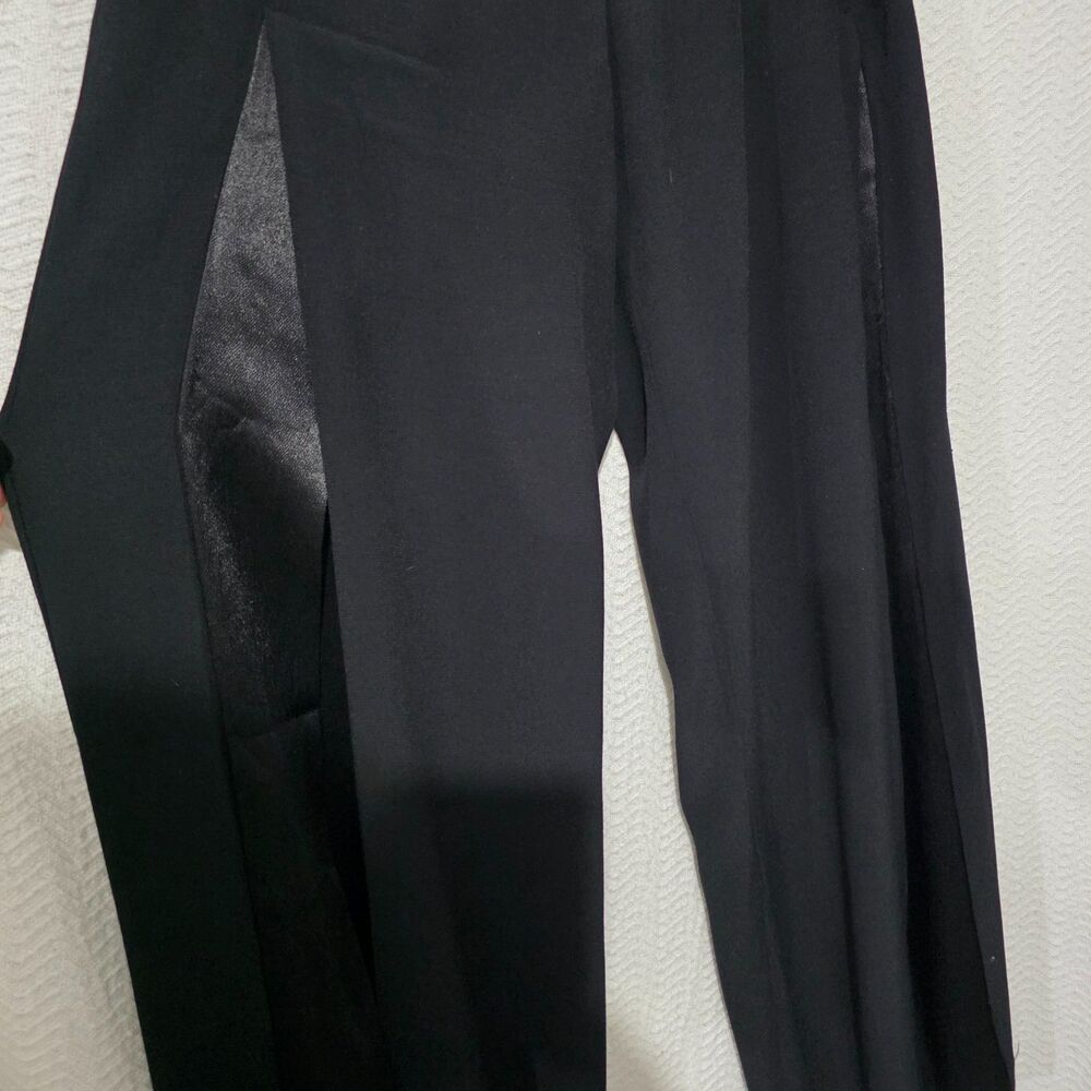 NWT Desigual Ade Black Pants O-Ring Side Zip Wide Leg Slits Satin Details 38/4-6